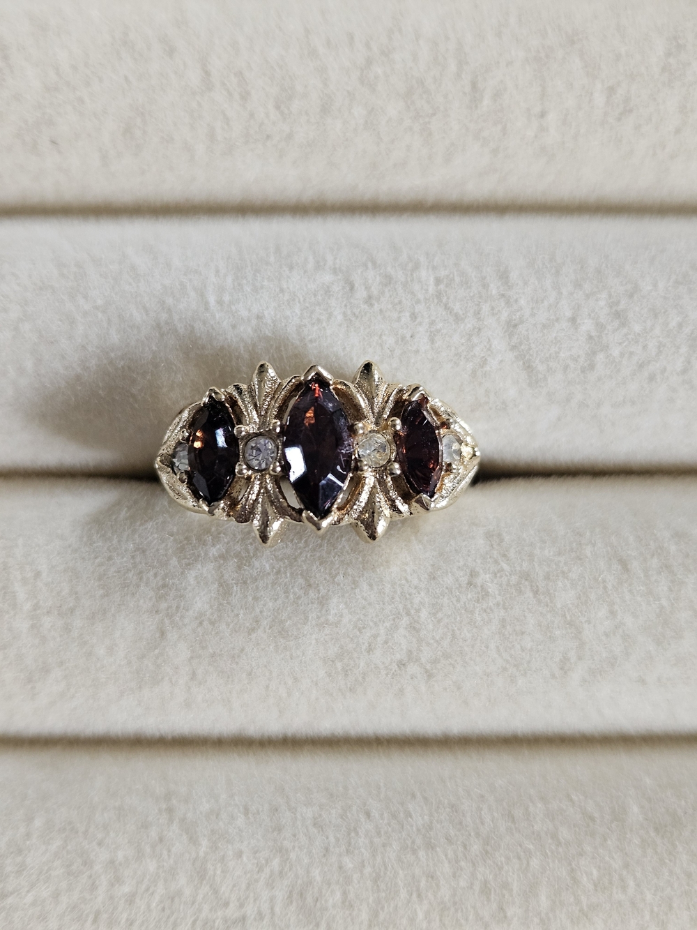 Vintage Avon Amber-Toned Marquise Rhinestone Cocktail Ring,  About Size 3.